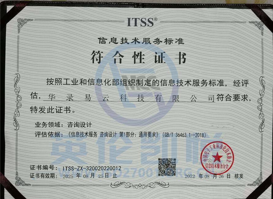 華路易云獲ITSS咨詢設計符合性評估證書，引領信息技術服務新標準
